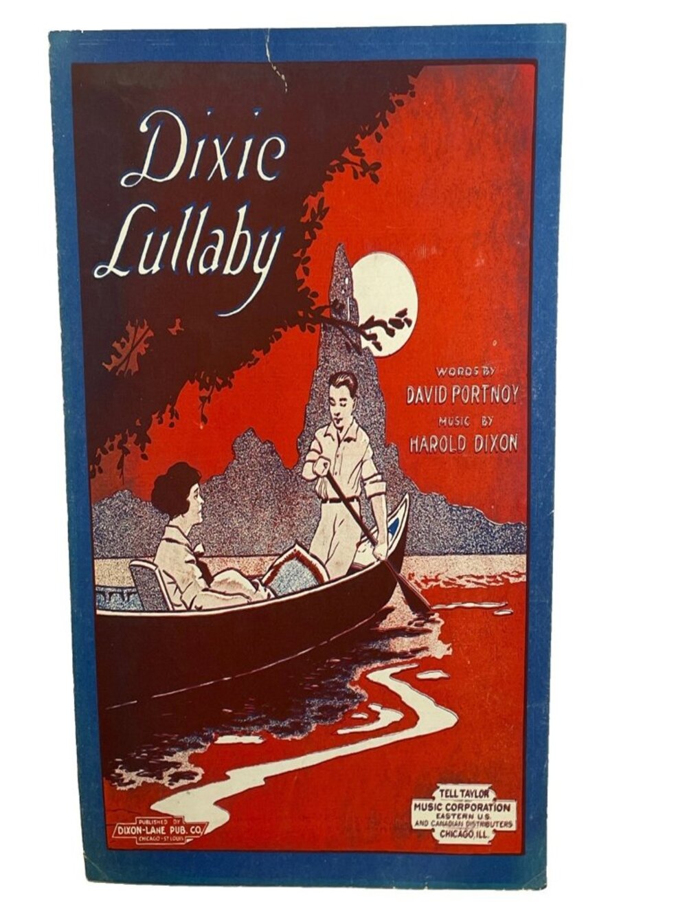 1919 Dixie Lullaby Sheet Music David Portnoy Harold Dixon Canoe Art Antique Jazz